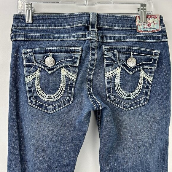 Vintage True Religion Rainbow Joey Jeans Womens 28 Low Rise Flare USA Distressed - Picture 15 of 16